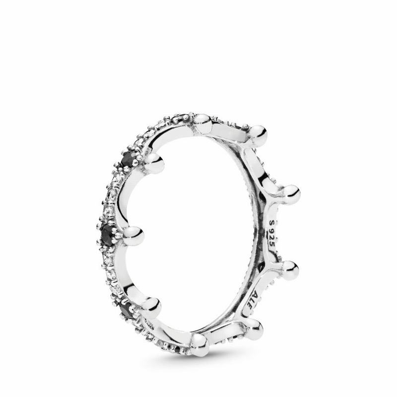 Pandora Enchanted Crown Stackable Ring Ireland - Sterling Silver/Black/Mixed Stones/Cubic Zirconia -